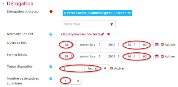 Dérogation utilisateur Dérogation utilisateur