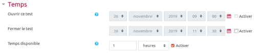 Dans les paramètres du test Dans les paramètres du test